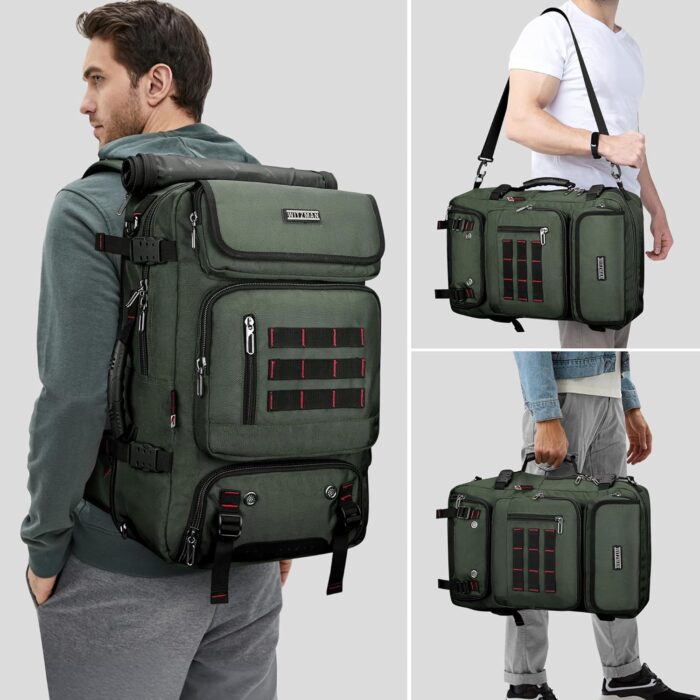 WITZMAN Carry on Travel Backpack for Men Airline Approved Convertible Nylon Duffle Backpack Luggage Bag (B682 Army Green) - Image 2
