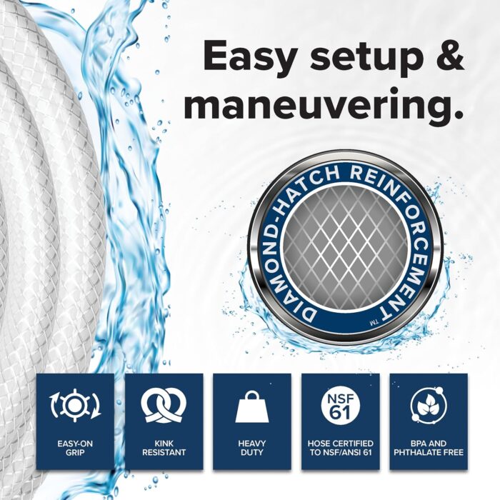 Camco TastePURE 25-Ft Water Hose - RV Drinking Water Hose Contains No Lead, No BPA & No Phthalate - Features Diamond-Hatch Reinforced PVC Design - 5/8” Inside Diameter, Made in the USA (22783) - Image 4
