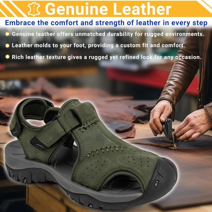 Men's Sport Sandals Closed Toe Leather Hiking Athletic Walking Outdoor Beach Trail River Fishing Water Shoes Lightweight Comfortable Waterproof - Image 2