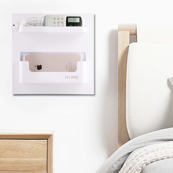 Bedside Shelf Accessories Organizer- Wall Mount Self Stick On,Ideal for Glasses,Remote,Earphone, Cell Phone Charger,Manicure Kit - Image 4