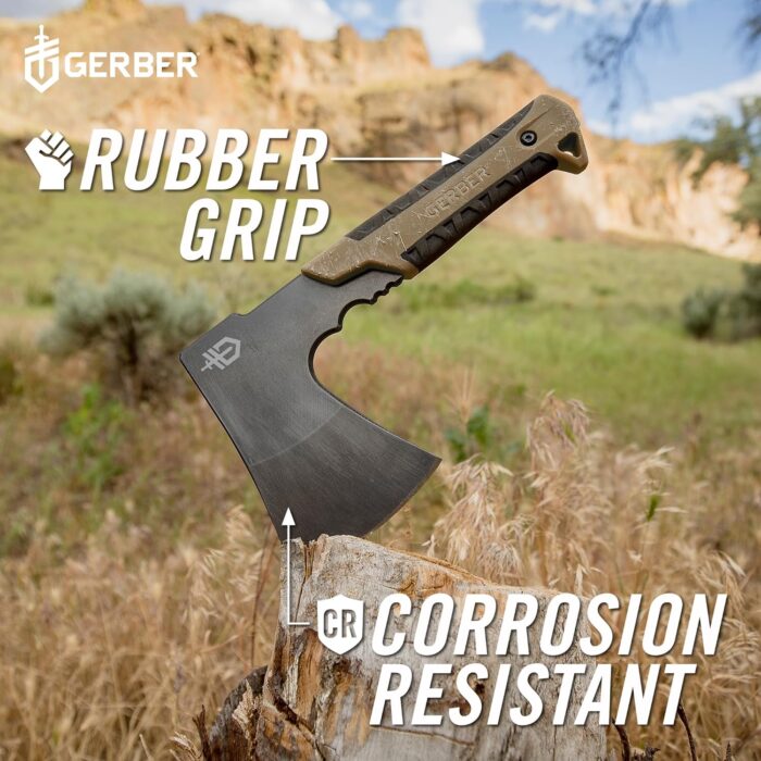 Gerber Gear Pack Hatchet - 3.5" Steel Blade Axe with Full Tang - Survival, Bushcraft and Camping Gear - with Mountable Nylon Sheath - Brown - Image 4