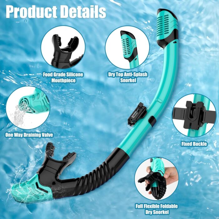 Snorkeling Gear for Adults, Dry-Top Snorkel Set Scuba Diving mask, Snorkel Mask, Panoramic Anti-Leak Anti-Fog Tempered Glass Lens, Swimming Training Snorkeling Packages - Image 5