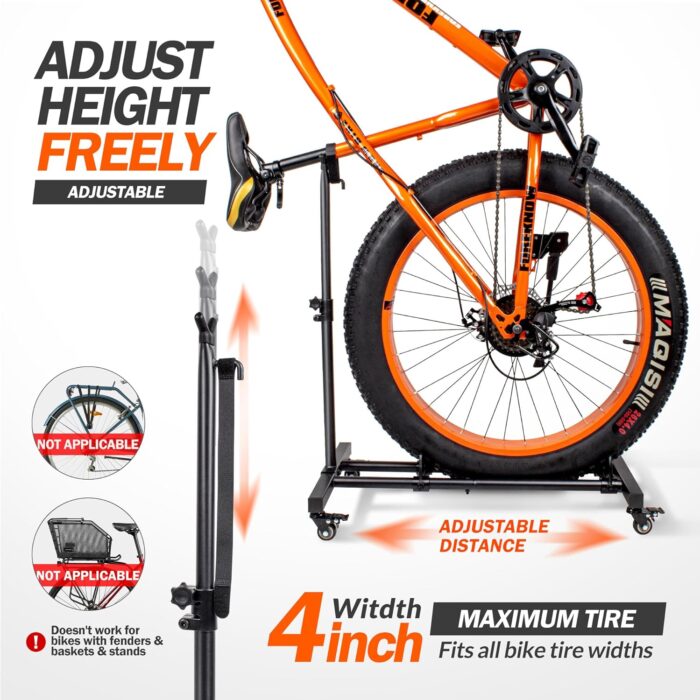 Vertical Bike Stand, Freestanding Indoor Bike Storage Rack Upright Bicycle Floor Stand Indoor Bike Holder with Adjustable Height for Garage & Apartment - for Wheels Sizes up to 29” - Image 6