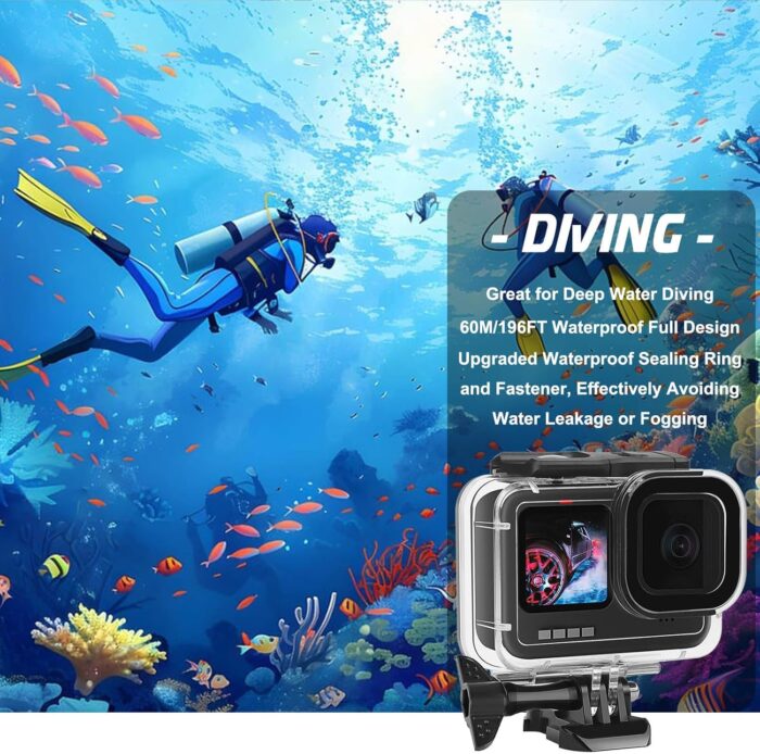 Compatible for Go Pro Hero 13 12 11 10 9 Black Waterproof Housing Case 60M/196FT Protective Underwater Diving Case Shell with Cameras Handle Mount Accessories Kit - Image 6