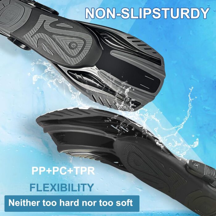 Snorkeling Gear for Adults,Mask Fins Snorkel Set,Panoramic View Diving Mask Anti-Fog,Dry Snorkel,Adjustable Swim Flippers and Travel Bag,Adults Snorkel Gear for Swimming Snorkeling Diving - Image 4