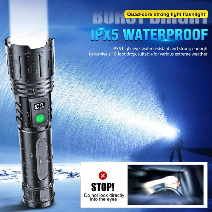 Hoxida Flashlights High Lumens Rechargeable - 2000 Lumens Long Beam Super Bright LED Flash Light with Power Display & IPX5 Waterproof for Camping, 20H Runtime,5 Modes,Zoomable Handheld Flashlight - Image 3