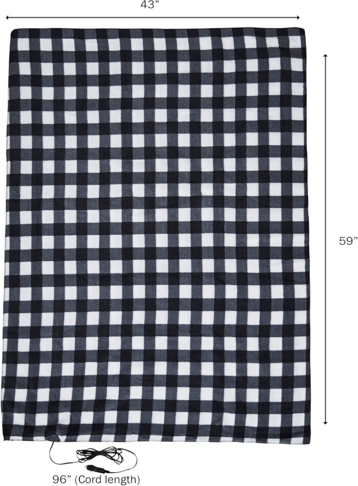 Heated Car Blanket - 12-Volt Electric Blanket for Car, Truck, SUV, or RV - Portable Heated Throw - Camping Essentials by Stalwart (Black Plaid) - Image 2