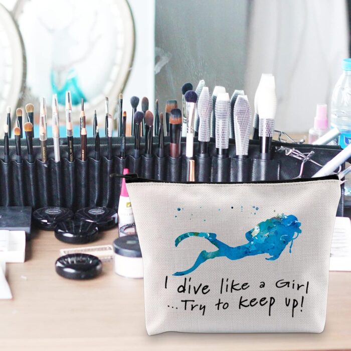 POFULL Scuba Diving Girl Gift I Dive Like A Girl Try To Keep Up Cosmetic Bag scuba lover Gift (I dive like a Girl bag) - Image 7