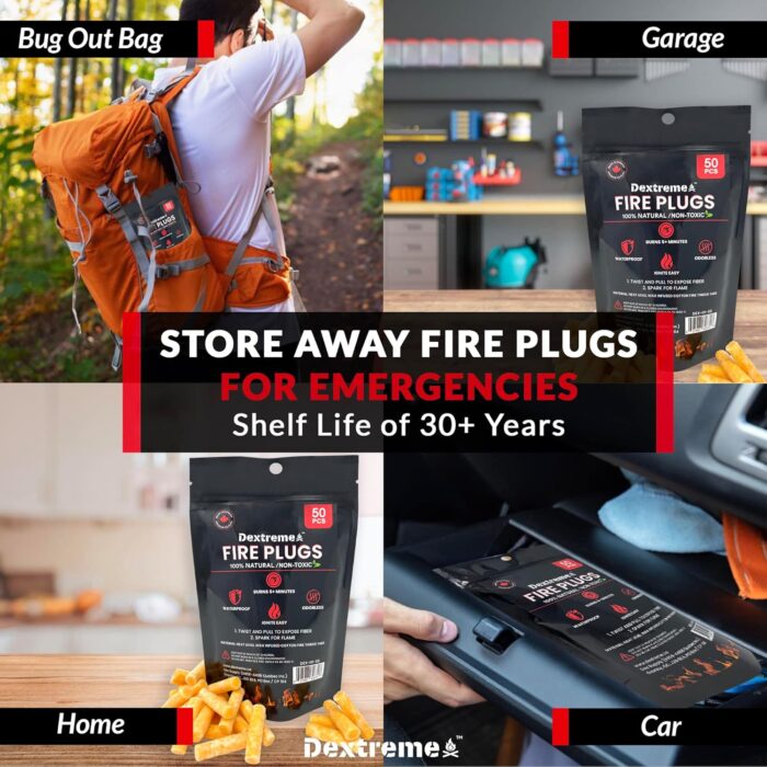 Dextreme Fire Plugs Waterproof Fire Starter for Campfires, Emergencies, Survival, Fire Pits, Grills | 5+ Minute Burn | All Natural | Made in North America - Image 5
