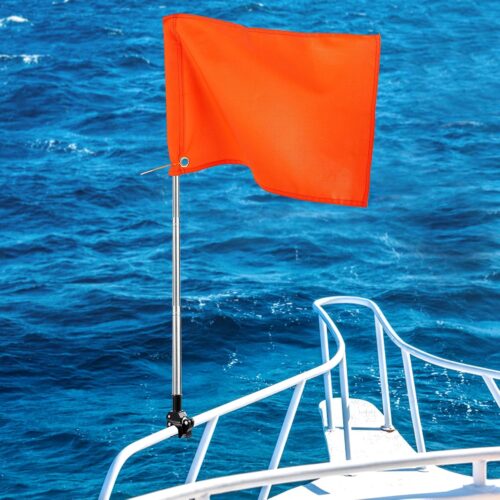 Orange Boat Flag with 53" Adjustable Pole - 12” x 18” Water Ski Flag with Stable Holder, Boat Safety Accessories for Watersports Wakeboarding