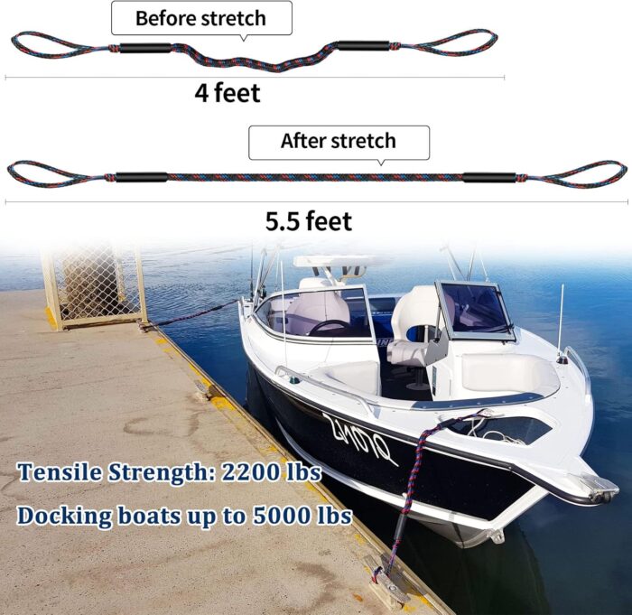 Botepon Boat Bungee Dock Lines, Boating Gifts for Men, Boat Accessories, Pontoon Accessories, Mooring Lines for Bass Boat, 4 Feet - Image 2