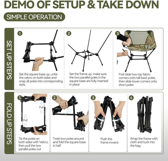 MARCHWAY Ultralight Folding Camping Chair, Heavy Duty Portable Compact for Outdoor Camp, Travel, Beach, Picnic, Festival, Hiking, Lightweight Backpacking (Camo) - Image 6
