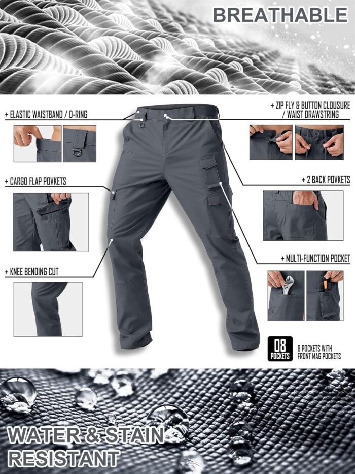 Men's Cargo Work Pants Water Resistant Tactical Pants 29"/31"/33" Lightweight Hiking Ripstop Pants Outdoor Apparel - Image 3