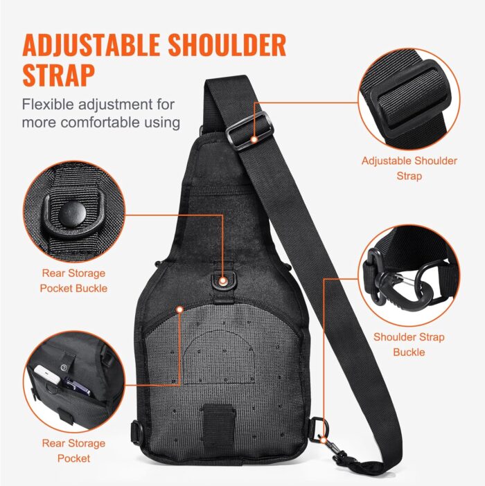 VEVOR Tactical Sling Bag, 10L Military Tactical Shoulder Bag with Molle Design and Waterproof Tactical Backpack, Tactical Shoulder Bag for Men, Caping, Hiking, Hunting and Every Day Carry, Black - Image 6