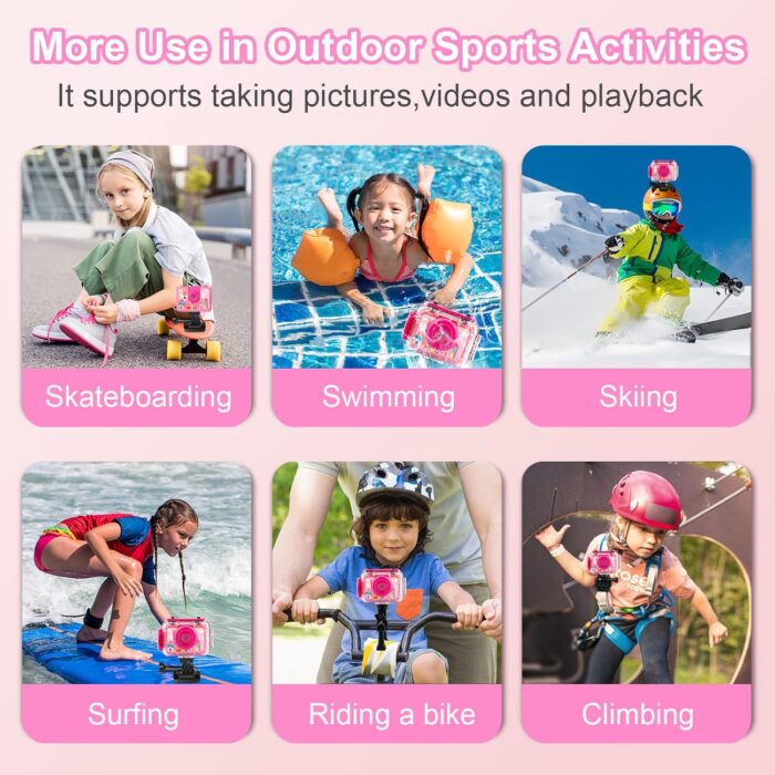 GKTZ Kids Camera - Waterproof Underwater Camera for Kids, Christmas Birthday Gifts for Girls Age 3-12, 1080P HD Children Digital Action Camera, Pool Toys for Kids Age 4-12 - Image 6