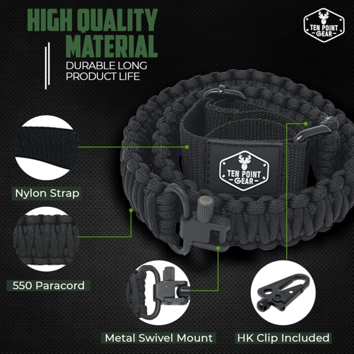 Traditional Sling 2 Points 550 Paracord | Adjustable w/Swivels and Clips | Outdoors and Hunting Use | Multiple Color Options | Many Survival Uses - Image 3