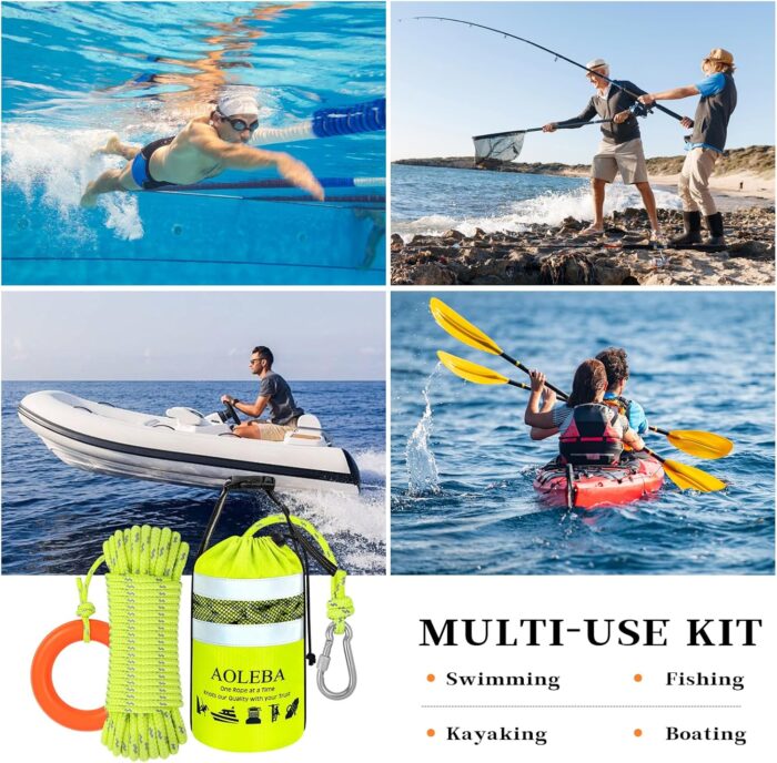 AOLEBA Water Rescue Throw Bag, Throwable Device with 8MM Reflective Throw Line,Tensile Strength Up to 1900Lbs Boating Equipment, Emergency Water Bag Safety Equipment for Kayaking Rafting - Image 7