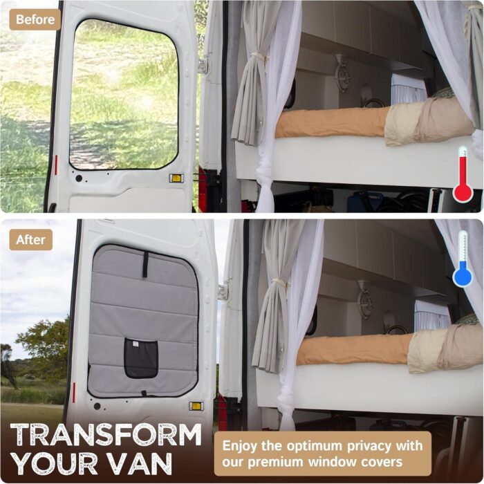 Living in a Bubble Insulated Blackout Rear Door Window Covers for Ford Transit 2015-Current Full Metal Door (Pair). Van Life Essentials & Camper Accessories - Image 4