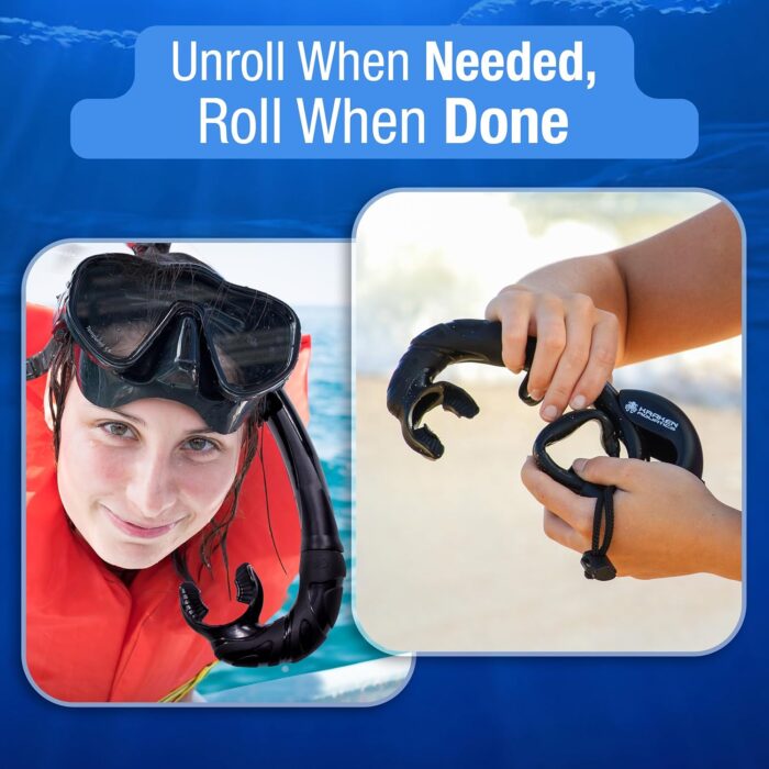 Freediving Snorkel - Flexible Roll Up Snorkel with Compact Storage Case - Scuba Gear for Scuba Diving, Freediving, Spearfishing & Snorkeling - Collapsible Silicone Folding Snorkel Tube - Image 7