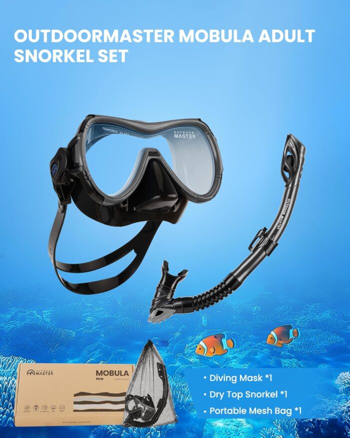 OutdoorMaster Mobula Snorkeling Gear for Adults, Diving Mask and Snorkel Set with Tempered Glass Anti-Fog, TOP Dry Snorkel for Diving Snorkeling Swimming - Image 6