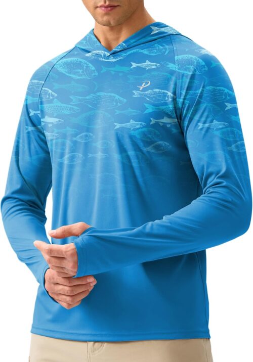 Pudolla Men's Sun Protection Hoodie Shirts UPF 50+ Rash Guard SPF Long Sleeve Fishing Shirt for Men Swim Hiking Boating