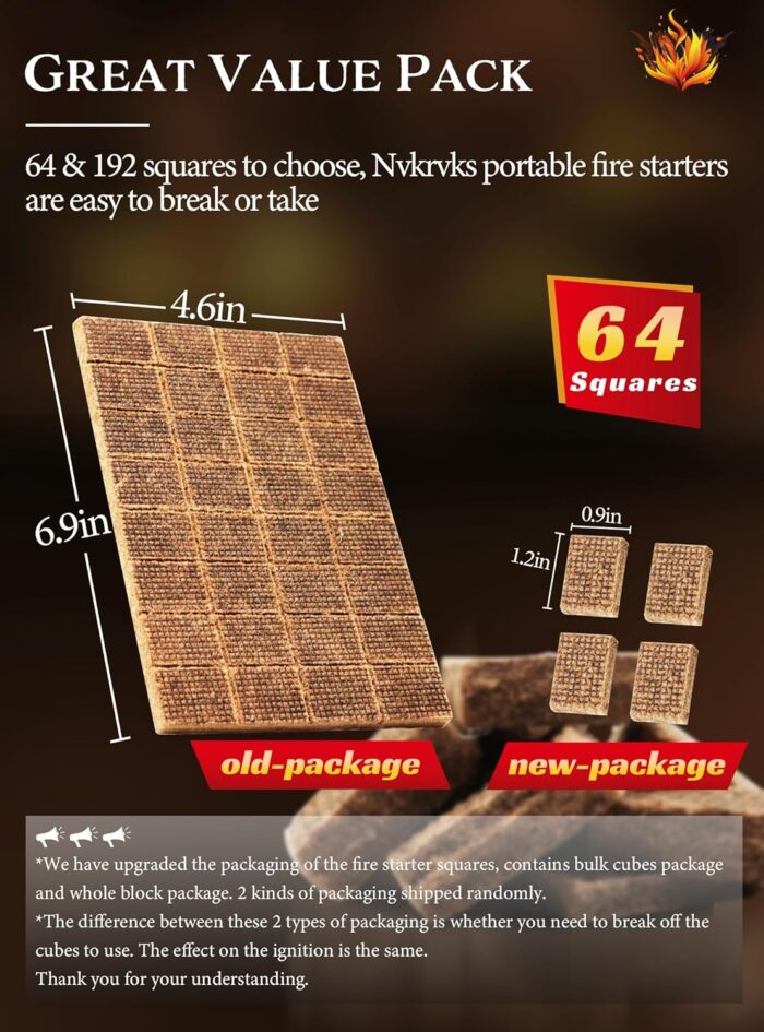 Fire Starter, Easy-Burning Fire Starter Squares for Wood Stoves, Campfires, Grill Pit and Fireplace, Natural & Waterproof BBQ Fire Starters, 64 Mini Square - Image 3