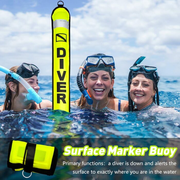 5ft Scuba Diving Surface Marker Buoy (SMB), Safety Sausage with Plastic 98ft Finger Spool Reel and Double Ended Hook Clip + Emergency Whistle for Underwater Diving - Image 2
