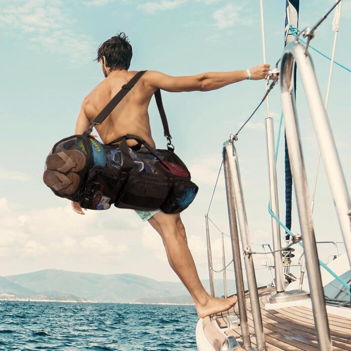 Fitdom 90L Large Mesh Duffle Bag for Scuba Dive or Snorkel Equipment. Best for Water Sports & Beach Activities like Swimming, Diving & Snorkeling. Perfect for Travel, Storage Swim Gym Gears & Balls - Image 3