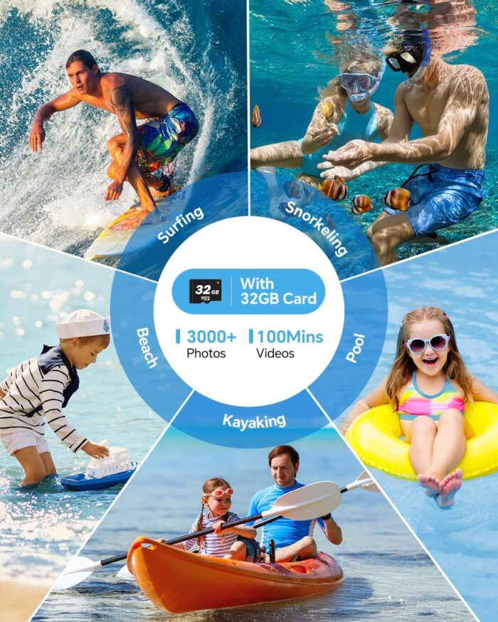4K Underwater Camera Snorkeling 11FT Waterproof Camera 64MP Autofocus with 32GB Card Dual Screens Selfie 16X Zoom Floatable Compact Digital Camera Waterproof with 2 Batteries (Blue) - Image 6