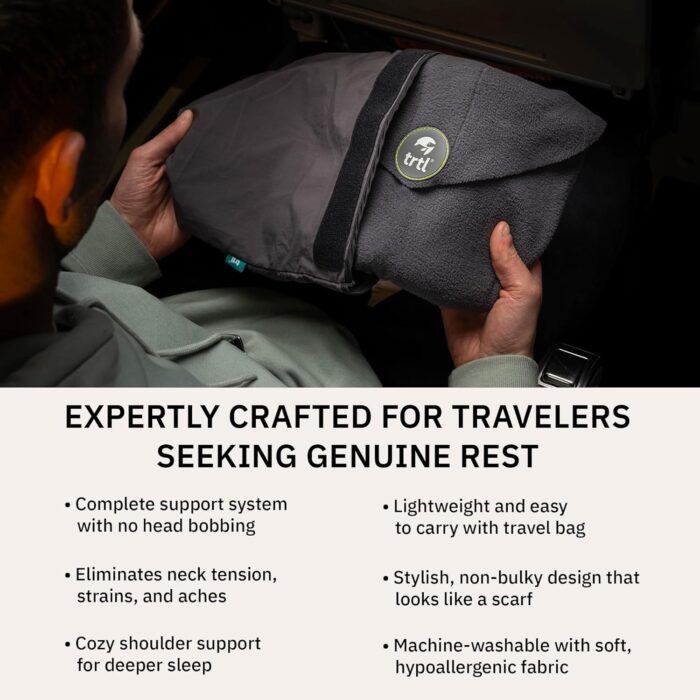 trtl Travel and Airplane Pillow - Real Sleeping Experience on Long Flights - Neck and Shoulder Support - Super-Soft, Lightweight, Easy-to-Carry, and Machine-Washable Flight Pillow - Grey - Image 4