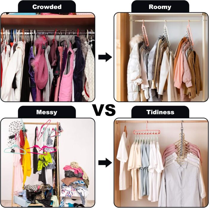 Closet Organizers and Storage,College Dorm Room Essentials,Pack of 6 Multifunctional Organizer Magic Space Saving Hangers with 9 Holes Storage Organization for Wardrobe Closet - Image 3