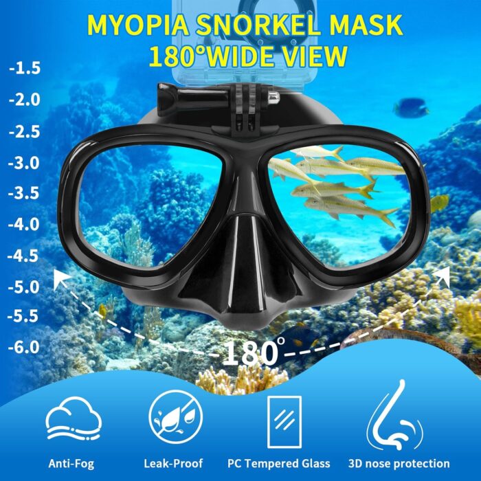 Snorkeling Gear for Adults Youth, Nearsighted Anti-Fog Diving Mask & Silicone Dry Snorkel for Scuba Diving Spearfishing Freediving - Image 2