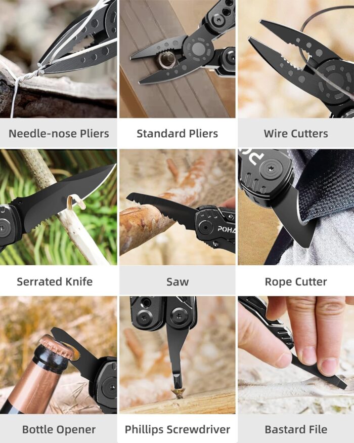 Pohaku Multitool Knife, Pohaku 13 in 1 Pocket Multitool, Multi Tool with 3" Large Blade, Safety Locking Design, Spring-Action Plier, Durable Nylon Sheath for Outdoor, Camping, Fishing, Survival,Hiking - Image 8