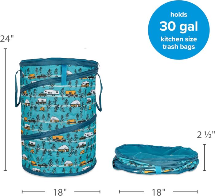 Camco Life is Better at The Campsite Pop-Up Utility Container - 18 x 24-inch - A Compact Size for Multi-Purpose Use - Sketched RVs and Trees Pattern (42987) - Image 4