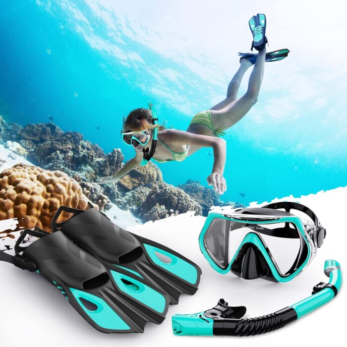 Mask Fin Snorkel Set, Snorkeling Gear for Adults with Panoramic View Mask, Dry Top Snorkel, Adjustable Swim Fins and Travel Bag, Man Woman Snorkel Gear for Swimming Snorkeling Diving - Image 5