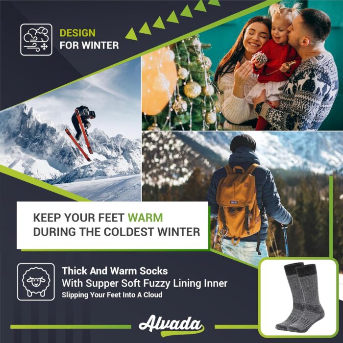 Alvada Warm Thermal Wool Socks for Winter Moisture Wicking and Breathable Cozy Boot Socks - Image 5