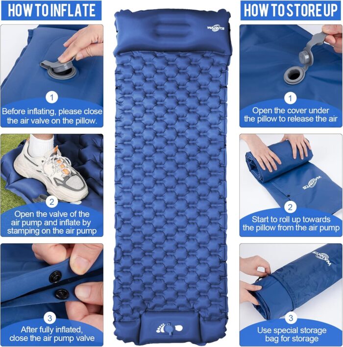 WANNTS Sleeping Pad, Ultralight Inflatable Sleeping Pad for Camping, Built-in Pump, Ultimate for Hiking - Airpad, Carry Bag,-Compact & Lightweight Camping pad(Blue) - Image 3