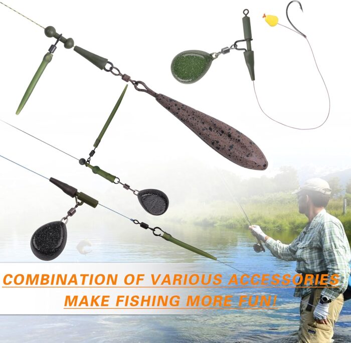 230pcs Carp Fishing Tackle Box Kit Carp Fishing Rigs Making Accessories Carp Swivel Snaps Helicopter Rigs Safety Lead Clips Rubber Sleeves Carp Fishing Terminal Tackle - Image 5
