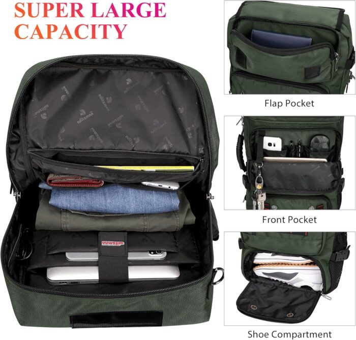 WITZMAN Carry on Travel Backpack for Men Airline Approved Convertible Nylon Duffle Backpack Luggage Bag (B682 Army Green) - Image 5