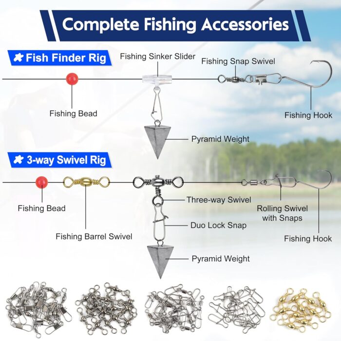 175pcs Fishing Swivels Snaps Kit - Ball Bearing Barrel Swivel 3 Way Swivels Fishing Tackle Line Connector Terminal Accessories Tackle Box for Lures Sinkers - Image 4