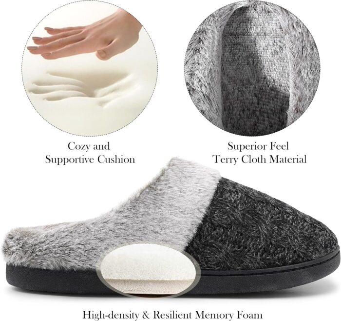 shoeslocker Womens Memory Foam Fuzzy Slippers Knitted House Slippers for Women Comfy Slip-On Warm House Shoes - Image 4