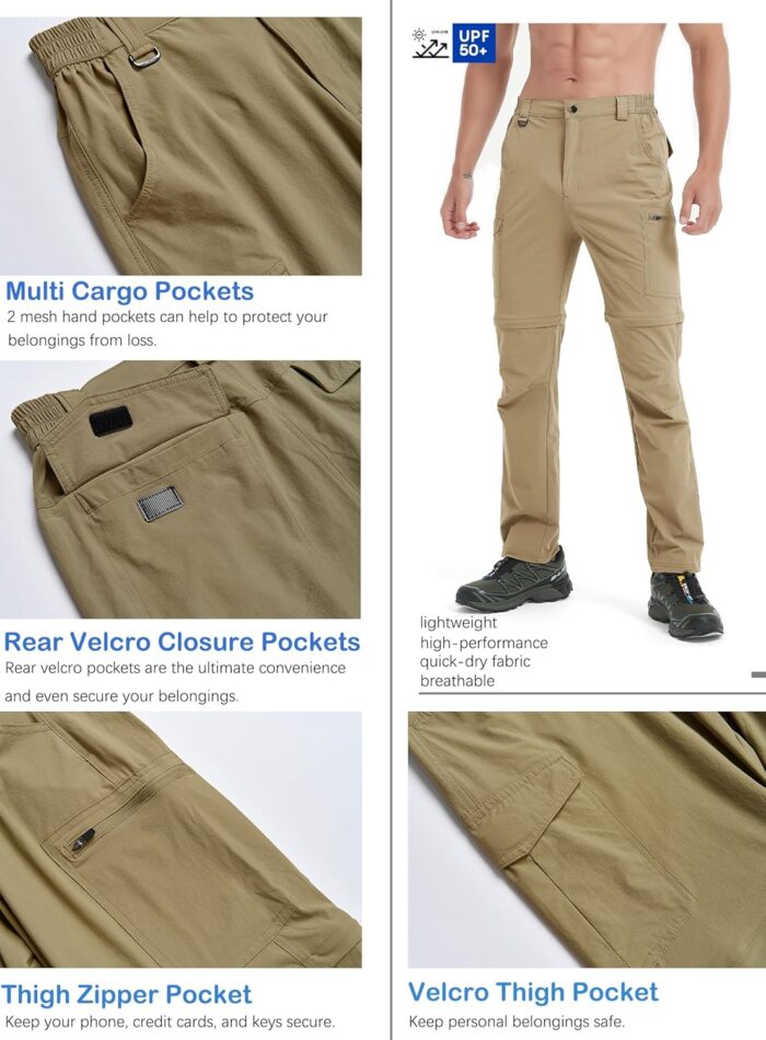 Men's Hiking Convertible Zip Off Pants Outdoor Waterproof Quick Dry Lightweight Fishing Safari Travel Cargo Work Pants - Image 3