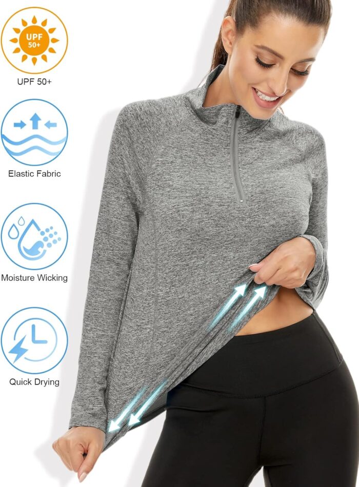 LURANEE Womens UPF 50+ Long Sleeve 1/4 Zip Pullover Athletic Hiking Running Workout Tops - Image 4