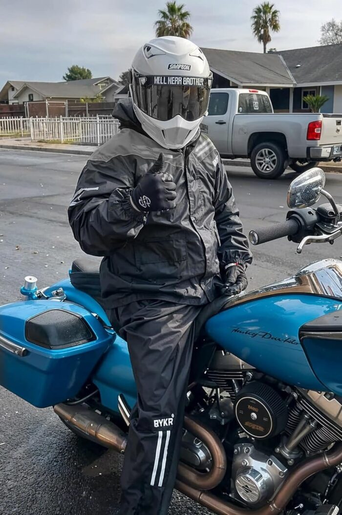 BYKR Waterproof Outdoors Motorcycle Rain Suits for Men & Women Cycling 2-Piece Breathable & Windproof Wet Weather Protection - Image 6