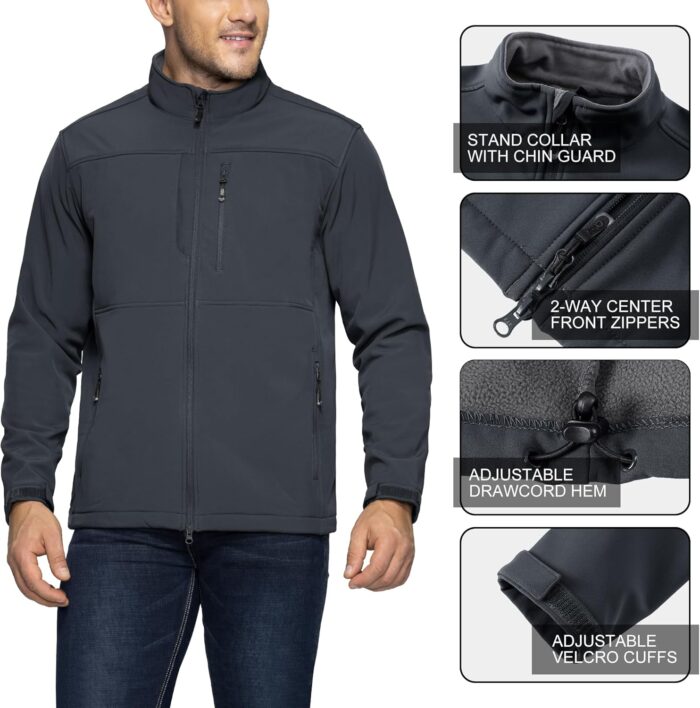 33,000ft Men's Lightweight Softshell Jacket Warm Fleece Lined Windbreaker Waterproof Soft Shell for Outdoor Hiking - Image 4