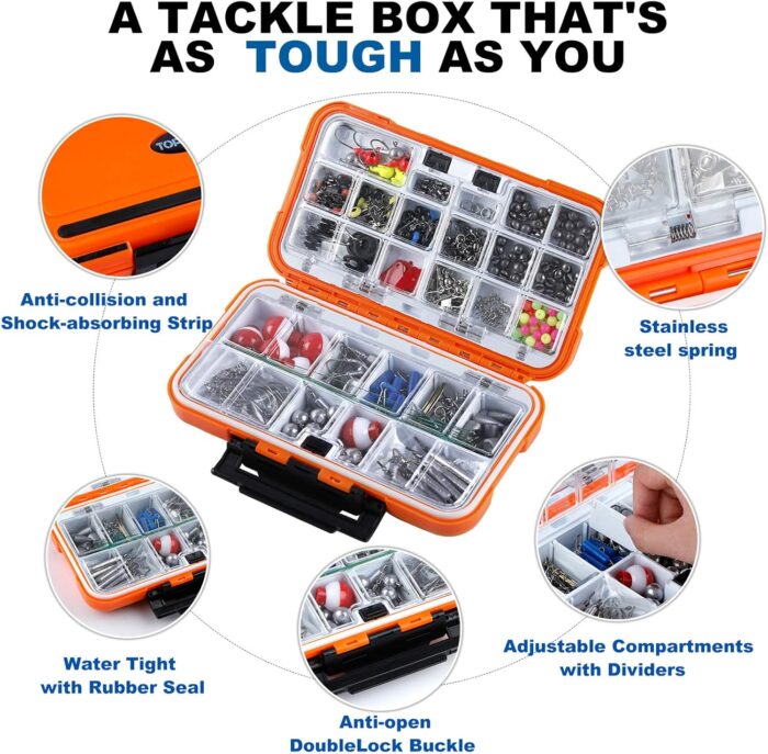 TOPFORT 187/343pcs Fishing Accessories Kit, Organized Fishing Tackle Box with Tackle Included, Fishing Hooks, Fishing Weights Sinkers, Fishing Gear and Equipment, Fishing Gift for Men - Image 3