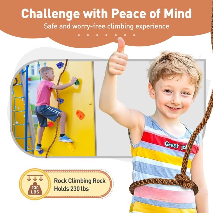 FRUITEAM 25 Rock Climbing Wall Holds for Kids Adults,Indoor and Outdoor Playground Rock Wall Climbing Kit,Knotted Climbing Rope,Colourful Climbing Rock Wall Grips for Kids - Image 7