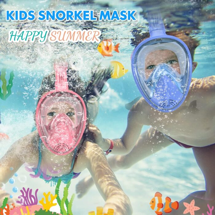 Kids Snorkel Mask Full Face, Snorkeling Gear for Kids 2-14 with Camera Mount, 180 Degree Panoramic View Snorkeling Set Anti-Fog Anti-Leak - Image 3