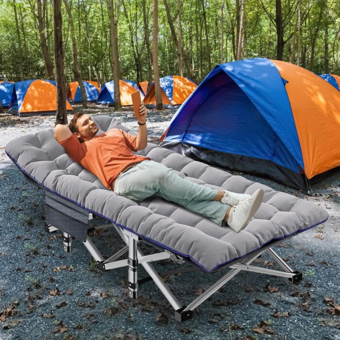 ABORON Oversized XXL Folding Camping Cot W/Mat for Adults, 78" L x 32" W x 18" H Heavy Duty Outdoor Bed with Carry Bag,1200 D Layer Oxford Travel Camp Cots - Image 3