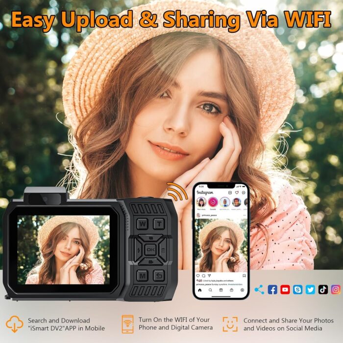 UHD 8K Underwater Camera, 70MP 33FT WiFi Waterproof Digital Camera with 64GB Card, Auto Focus Waterproof Dual-Screen Selfie 2500mAh Battery, 18X Floatable Digital for Snorkeling, Blue - Image 3